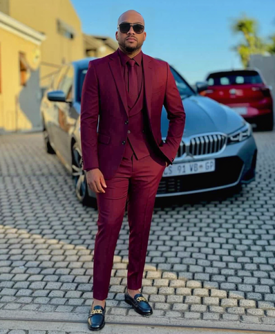 Burgundy Shawl Lapel Double-Breasted 3-Piece Suit for Men