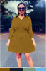 Casual Style Long-Sleeve Shirt Dress with Elastic Waist and Knee-Length Hem