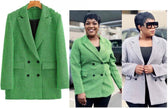 Double-Breasted Houndstooth Blazer with Notched Lapel and Flap Pockets