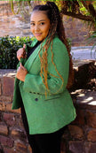 Double-Breasted Houndstooth Blazer with Notched Lapel and Flap Pockets