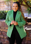 Double-Breasted Houndstooth Blazer with Notched Lapel and Flap Pockets