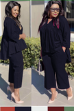 Cropped trousers twin set with babydoll top, black, comfort fit