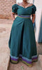 Traditional Ethnic Puff-Sleeve Dress with Square Neckline and Patterned Hem Trim