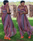 Striped ruffle maxi dress with V-neck, sleeveless bodice and flowing skirt