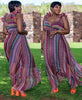 V-Neck Ruffle Accent Striped Dress