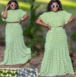 Geometric print crop top and maxi skirt set, green and white, two-piece