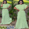 Geometric print crop top and maxi skirt set, green and white, two-piece