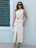 Sleeveless Button-Front Slit Dress