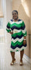 Women's Chevron Pattern Dress with Three-Quarter Sleeves and Belt Decoration