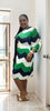 Women's Chevron Pattern Dress with Three-Quarter Sleeves and Belt Decoration