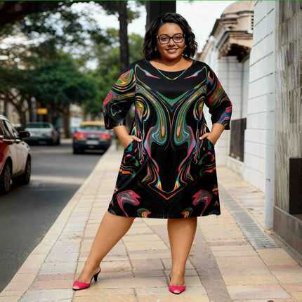 Abstract Pocket Midi Dress Casual Everyday Outfit