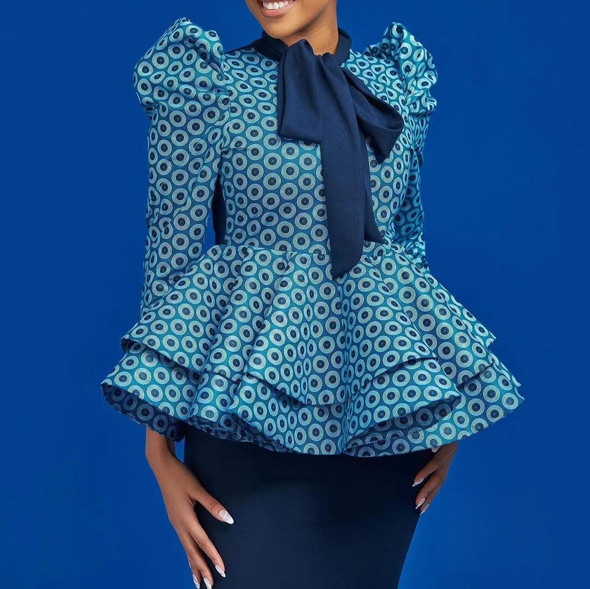 Bow Tie Long Sleeve Traditional Top with Pencil Skirt