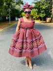 Traditional Circular Patterned Dress with Ruffled Hem