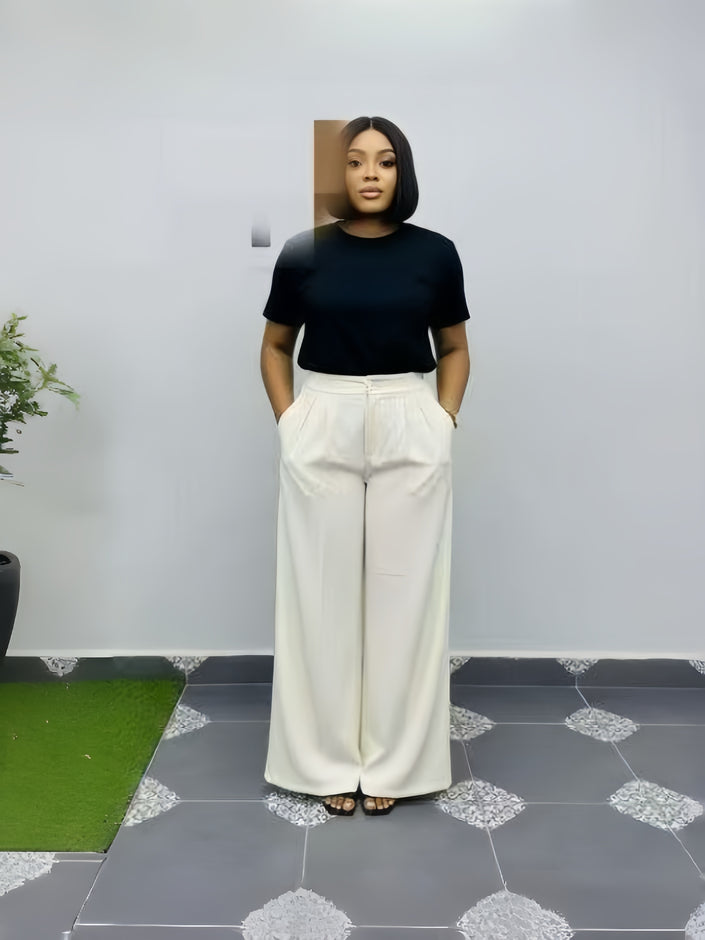 Pants High-Waist Wide-Leg Minimal Detail Business Casual Scene