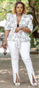 Floral Pattern Ruffled Sleeve Deep V-Neck Top