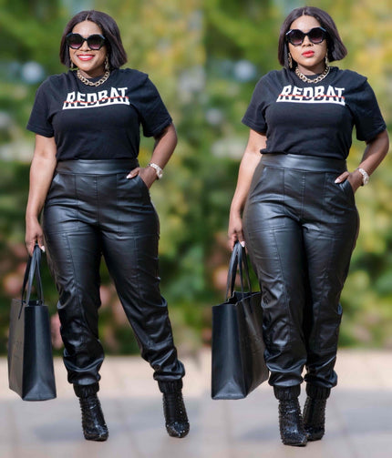 Fashion Pants Faux Leather Chic Casual Outfit