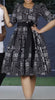 Geometric Print Flared Midi Dress with Belt Detail