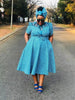 Circular Patterned Short-Sleeve Knee-Length Dress with Matching Headwrap