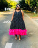 Polka Dot Patterned Sleeveless Maxi Dress with Ruffled Hem