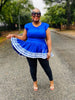 V-Neck Short Sleeve Top with Flared Hemline and Stripe Detail