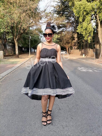 Sleeveless Horizontal Stripe Hem Fit-and-Flare Dress