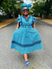 Traditional  Dress with Square Neckline and Patterned Borders