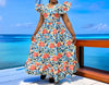 Floral Patterned Traditional Dress with Puffed Sleeves and Ruffled Hem