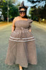 Traditional Geometric Patterned Tiered Dress with Head Wrap Set