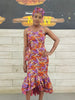 Geometric Pattern Sleeveless Dress with Flounce Hem and Headband Set