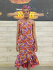 Geometric Pattern Sleeveless Dress with Flounce Hem and Headband Set