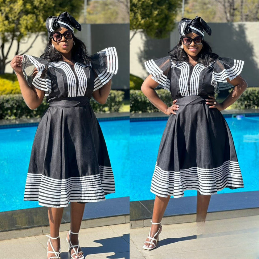 Striped Ruffle Sleeve Flare Dress