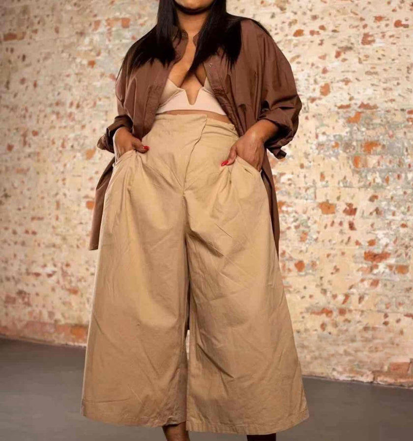 High-Waisted Pleated Wide-Leg Trousers