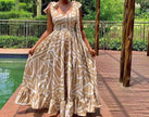Geometric Polka Dot Pattern Square Neck Short Sleeve Maxi Dress