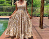 Geometric Polka Dot Pattern Square Neck Short Sleeve Maxi Dress