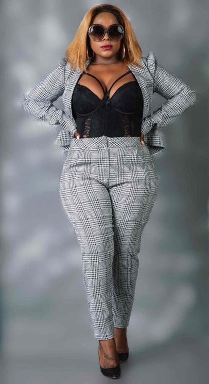Trousers High Waist Checkered Chic Casual