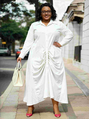 Dress Ruched Button Long Chic Casual Outfit