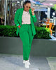 Green twin set blazer and trousers with drawstring waist
