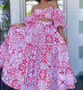 Garden Motif Off-Shoulder Blouse & Flowy Maxi Skirt Duo