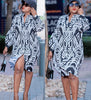 Collared Long Sleeve Button-Down Shirt Dress with Abstract Design