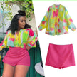 Wrap skirt shorts, fuchsia pink with wrap front and high waist