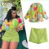 Wrap skirt shorts, lime green with wrap front and high waist