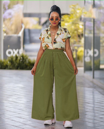 Wide-leg pants mit elastischem Bund, Grün
