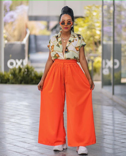 Wide-leg pants mit elastischem Bund, Orange