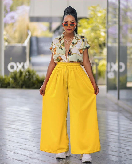 Wide-leg pants mit elastischem Bund, Gelb