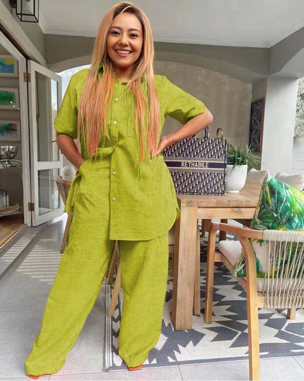 Short-Sleeved Button-Up Collared Twin Sets