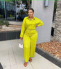 Textured Fabric Long-Sleeve Button-Up Shirt & High-Waisted Drawstring Pants Set