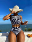 Floral Pattern Halter Neck One-Piece Swimsuit with Strappy Back