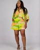 Geometric Patterned Button-Up Shirt and Matching Shorts Set