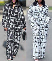Printed shirt top and wide-leg pants twin set in black and in light colors