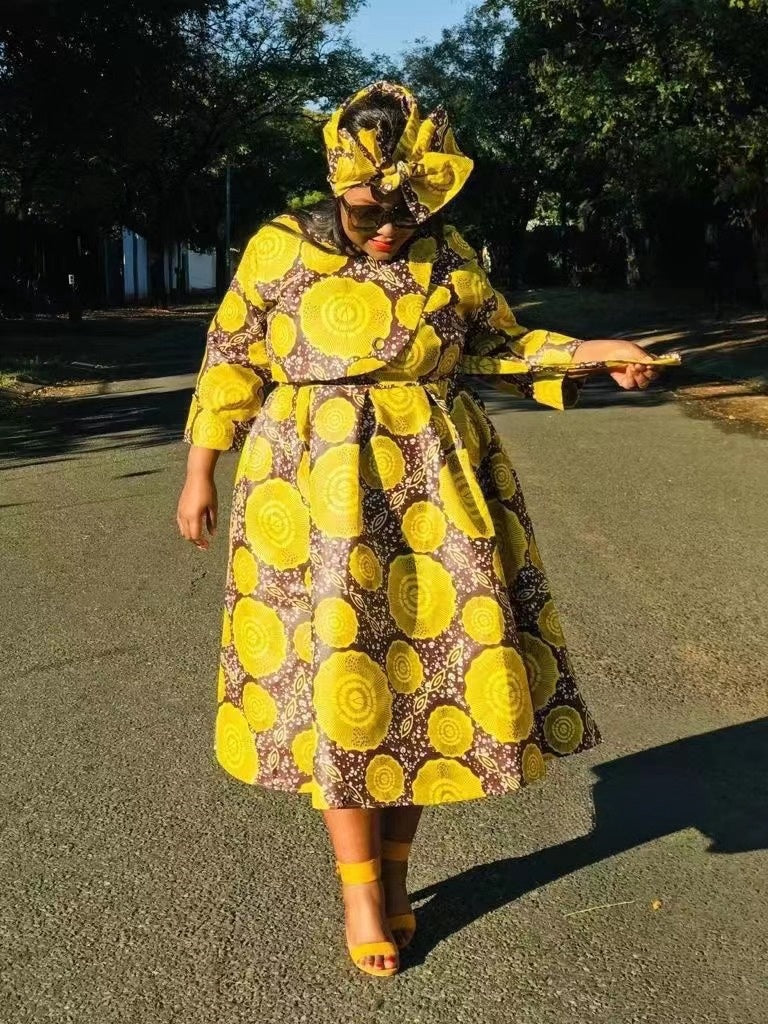 Flared Skirt Traditional  Dress with Circular Motif Design